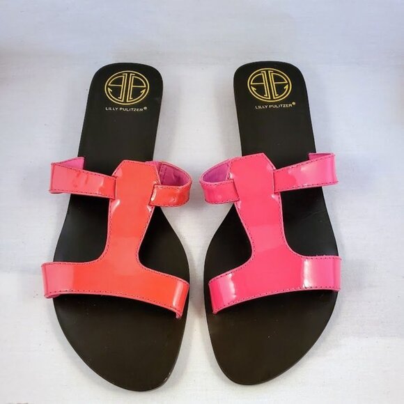 Lilly Pulitzer Phipps Slide Princess Pink Patent Leather Sandals Size 10B NWOB - Picture 1 of 10